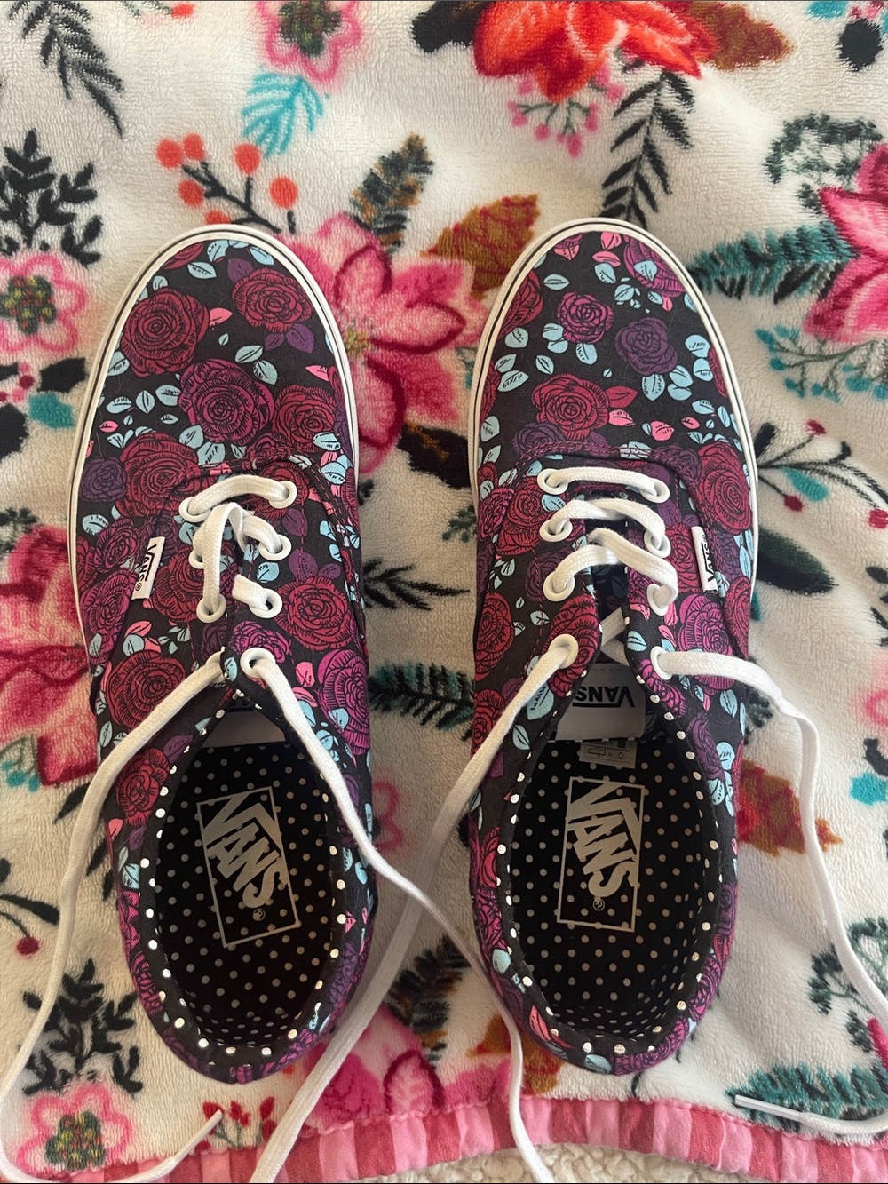Vans Women's Floral Canvas Sneakers in Burgundy and Teal Accents